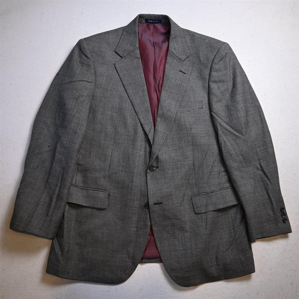 Alan Flusser 42R Gray Houndstooth 100% Wool Flannel Blazer Jacket Sport Coat